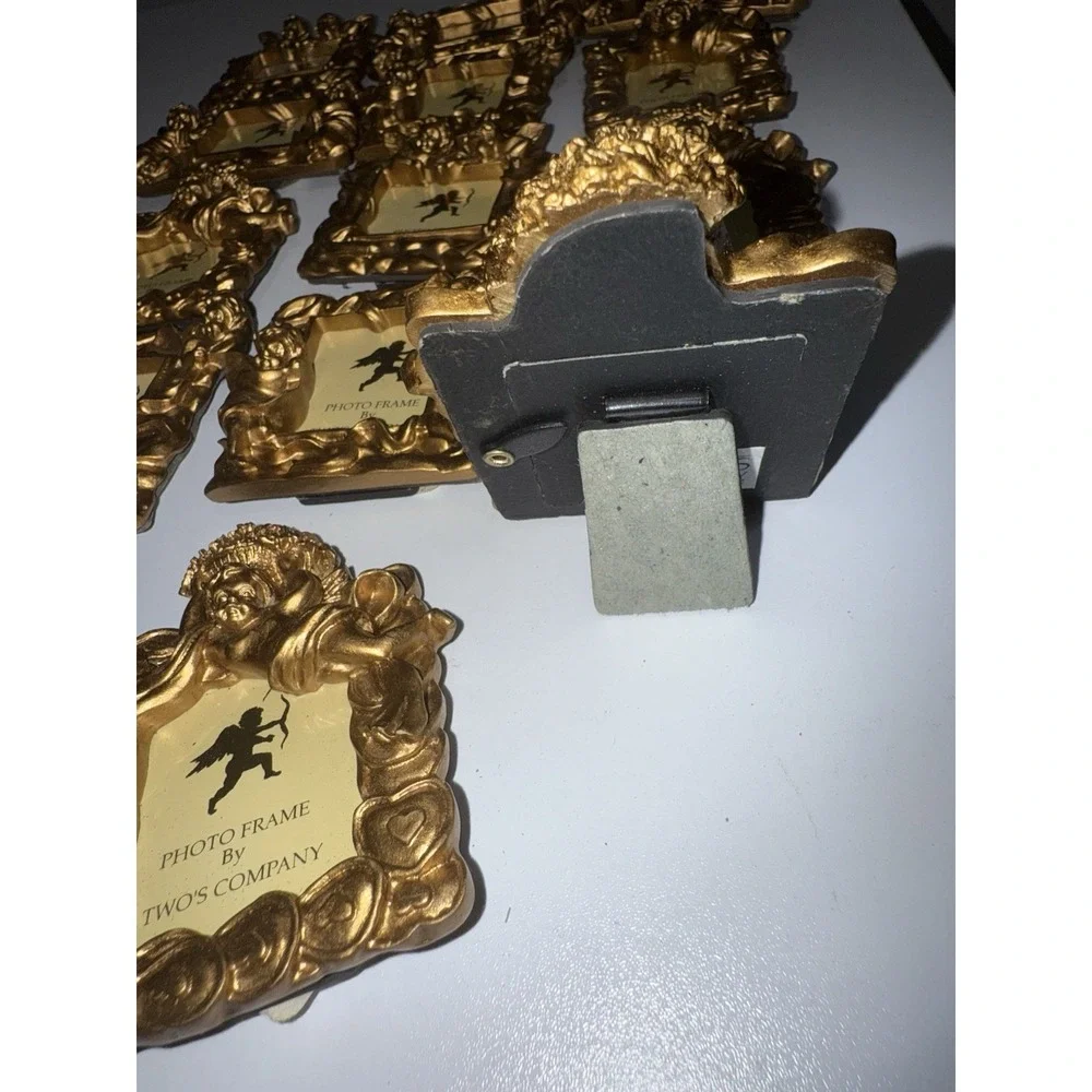 VTG Set‎ of 13 Gold Toned Two's Company Small Photo Frames Angel Cherub Ribbon N